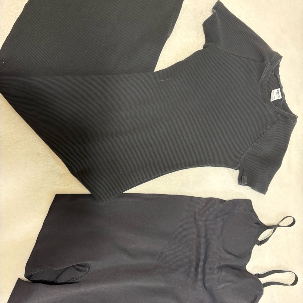 PINK Victoria's Secret Black Ribbed Short Sleeve Dress & Bodycon Bodysuit